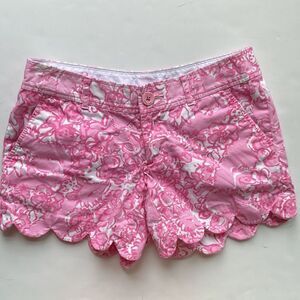 Lilly Pulitzer Buttercup‎ She's A Fox Print Pink 5" Scallop Hem Shorts Size 00
